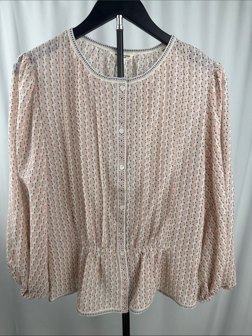Max Studio London Blush Print Peplum Blouse – Size M